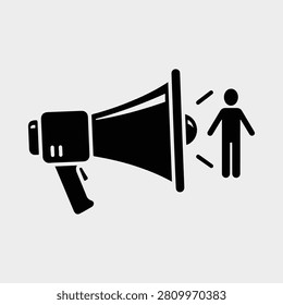 Megaphone and human silhouette representing announcement and public speaking vector illustration