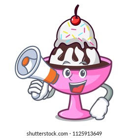 With megaphone ice cream sundae character cartoon