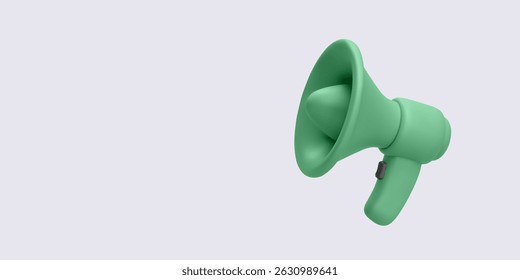 Megaphone Icon, 3D Green Loudspeaker with Modern Minimal Design on Light Background. Ideal for Marketing, Promotion, or Announcement Concepts. Vector Illustration.