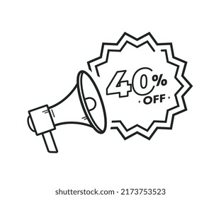 Megaphone icon with 40% off purchases.