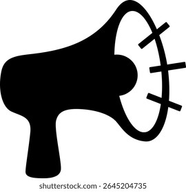 Megaphone Icon: Bold black silhouette of a classic megaphone, a symbol of announcement and amplification, standing in stark contrast against a simple background.