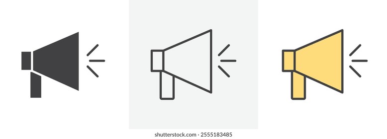 Megaphone icon collection in black and colored style.