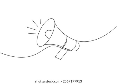 Megaphone icon continuous one line drawing of isolated outline flat vector illustration