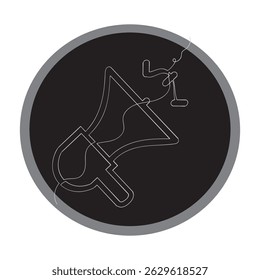 Dibujo continuo de una línea del icono del megáfono de la Ilustración vectorial plana aislada del contorno