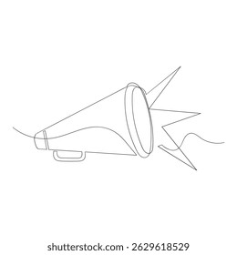 Megaphone icon continuous one line drawing of isolated outline flat vector illustration
