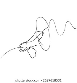 Megaphone icon continuous one line drawing of isolated outline flat vector illustration