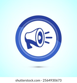 Megaphone icon design illustration, Loudspeaker icon, Shout announce sign. Promotion annoucement. Blue Color Button Design