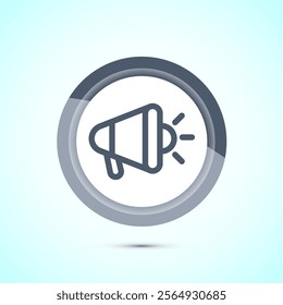 Megaphone icon design illustration, Loudspeaker icon, Shout announce sign. Promotion annoucement. Gray Color Button Design