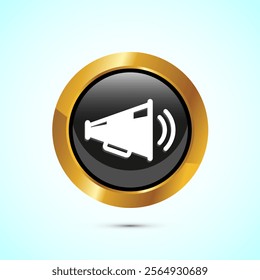 Megaphone icon design illustration, Loudspeaker icon, Shout announce sign. Promotion annoucement. Yellow Color Round Button Design