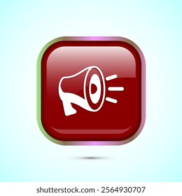 Megaphone icon design illustration, Loudspeaker icon, Shout announce sign. Promotion annoucement. Red Color Square Button Design