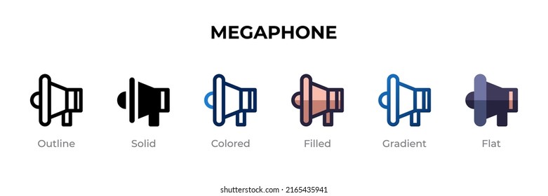 Megaphone icon in different style. Megaphone vector icons designed in outline, solid, colored, filled, gradient, and flat style. Symbol, logo illustration. Vector illustration