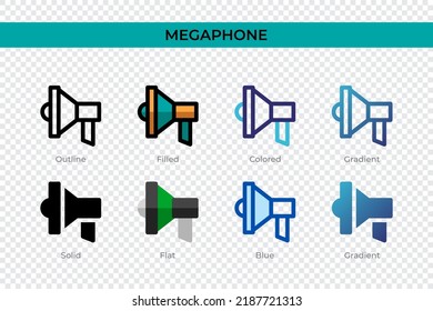 Megaphone icon in different style. Megaphone vector icons designed in outline, solid, colored, filled, gradient, and flat style. Symbol, logo illustration. Vector illustration