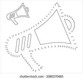 Megaphone Icon Dot To Dot, Loud Hailer, Bullhorn, Portable Voice, Sound Amplifier Vector Art Illustration