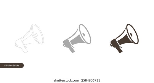 Megaphone Icon in Editable Stroke Outline, Filled, and Flat Color Style. Isolated on White Background, Vector Illustration