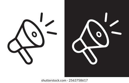 Megaphone icon. Electric megaphone symbol with sound. Loudspeaker megaphone icon. Advertising concept. Flat and line style - stock vector with black and white background.