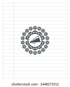 megaphone icon emblem with pencil effect. Vector Illustration. Detailed.