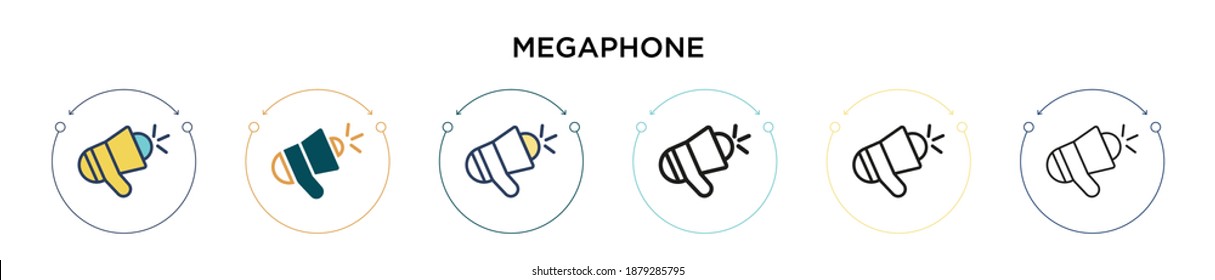 Megaphone icon in filled, thin line, outline and stroke style. Vector illustration of two colored and black megaphone vector icons designs can be used for mobile, ui, web