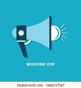 Megaphone icon flat design on blue color