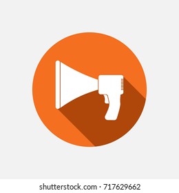 Megaphone icon flat design  on the orange background. Vector illustration.