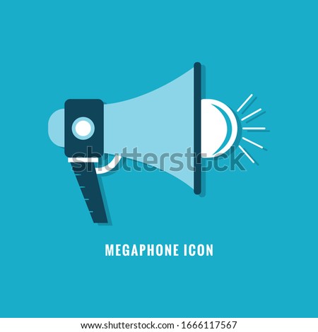 Megaphone icon flat design on blue color