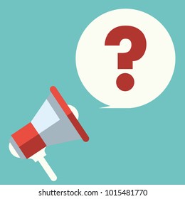 Megaphone Icon. Flat design vector business illustration. Digital marketing. Red question info-graphic promotion banners. Megaphone Icon Vector. Turquoise background.