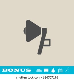 Megaphone icon flat. Grey pictogram on light background. Vector illustration symbol and bonus button real estate, ottoman, vase, tv, fishing rod