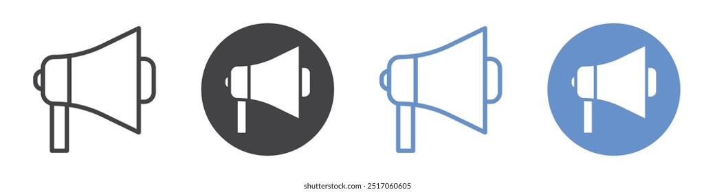 Ícone de megafone conjunto de símbolos de linha plana.