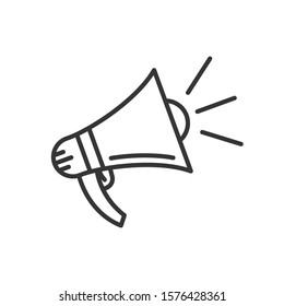 Megaphone icon in flat linear design. Symbol of rally or protest. Vector Loudspeaker icon isolated.