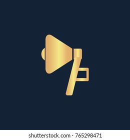 Megaphone icon flat. Simple gold pictogram on dark background. Vector illustration symbol