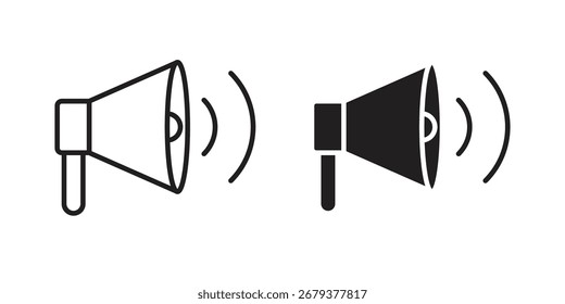 Icono de megáfono plano y paquete de estilo de trazo sobre fondo blanco. Ilustraciones vectoriales