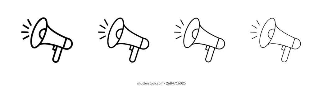 Ícone de Megafone Conjunto de contorno de arte de ilustração de vetor de linha fina plana