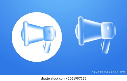 Megaphone icon glassmorphism style, speaker icon, vector holographic icon