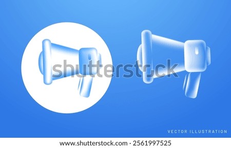 Megaphone icon glassmorphism style, speaker icon, vector holographic icon