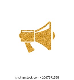Megaphone icon in gold glitter texture. Sparkle luxury style vector illustration.