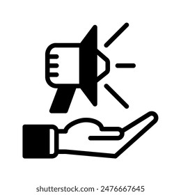 megaphone icon and hand icon outline black style. Business and finance icons