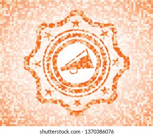 megaphone icon inside abstract orange mosaic emblem