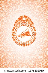 megaphone icon inside abstract orange mosaic emblem