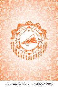 megaphone icon inside abstract orange mosaic emblem