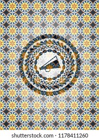 megaphone icon inside arabesque badge. arabic decoration.