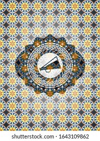 megaphone icon inside arabesque badge. arabic decoration.