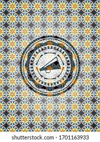 megaphone icon inside arabesque badge. arabic decoration.