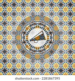 megaphone icon inside arabesque emblem. arabic decoration. 
