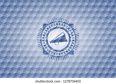 megaphone icon inside blue badge with geometric background.