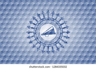 megaphone icon inside blue badge with geometric pattern background.