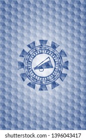 megaphone icon inside blue badge with geometric background.