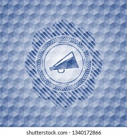 megaphone icon inside blue hexagon emblem.