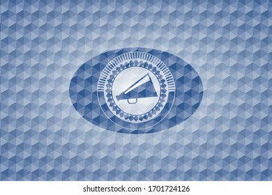 megaphone icon inside blue hexagon emblem.