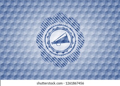 megaphone icon inside blue polygonal emblem.
