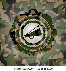 megaphone icon inside camouflage texture