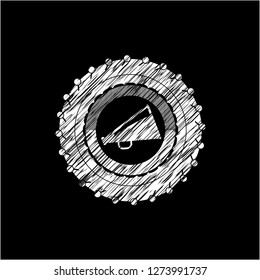 megaphone icon inside chalkboard emblem written on a blackboard